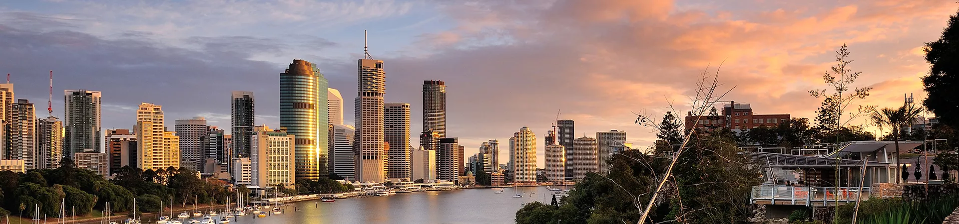 Landscape of Brisbane City River on sunset
