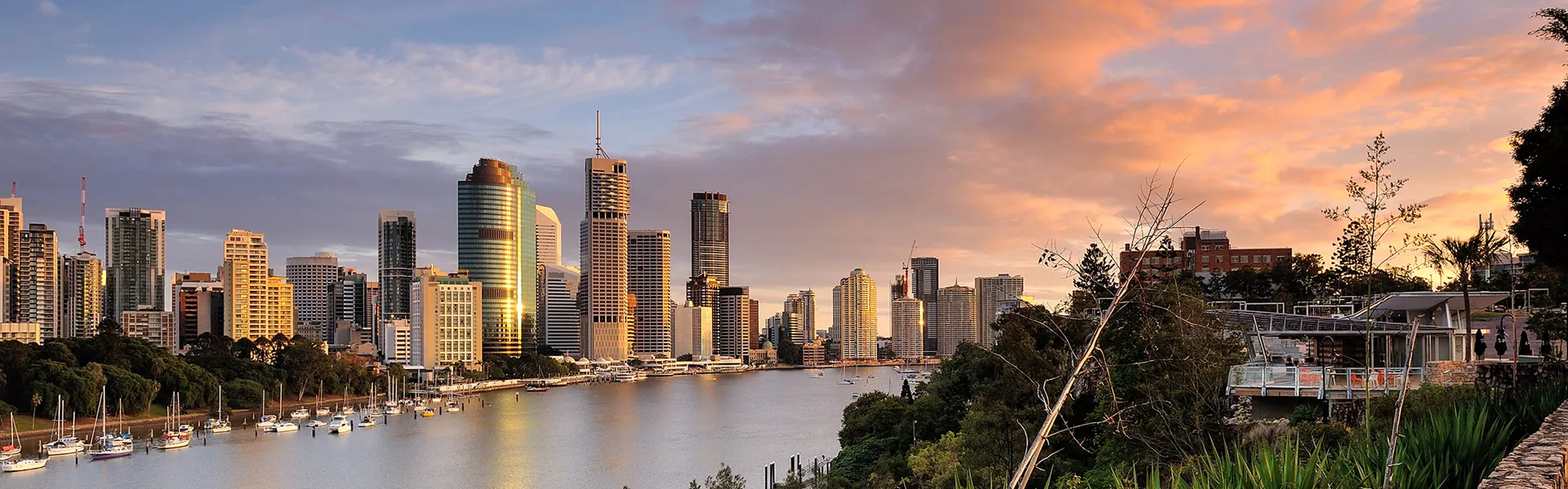 Landscape of Brisbane City River on sunset