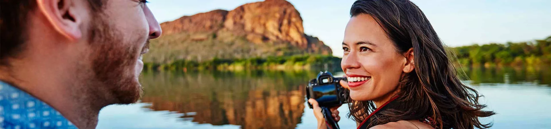 Two people smiling and taking a photo at Ord River