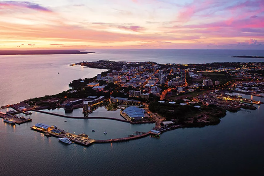 Landscape of the harbour in Darwin at sunset