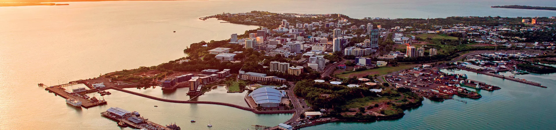 Landscape of the harbour in Darwin at sunset