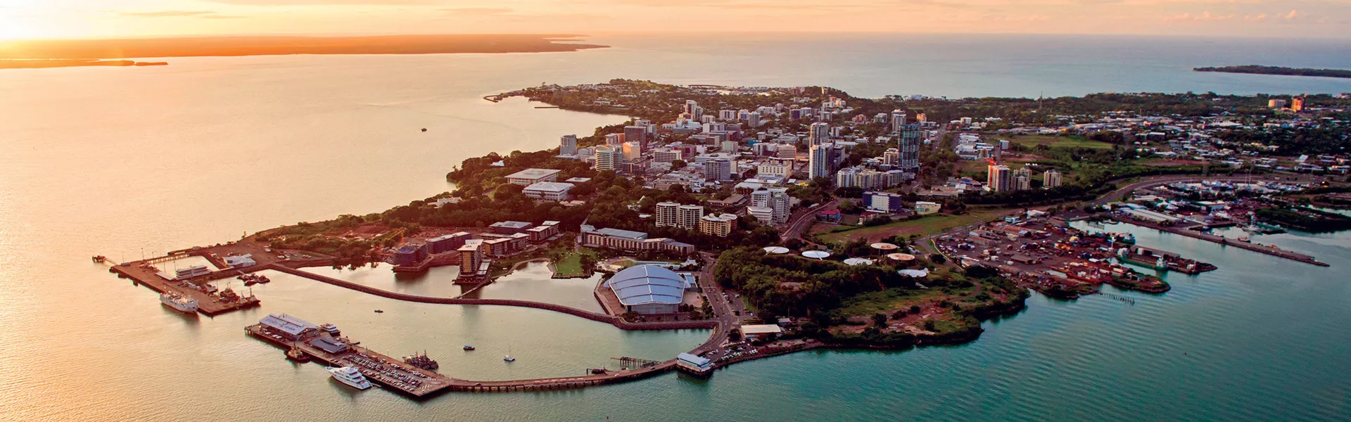 Landscape of the harbour in Darwin at sunset