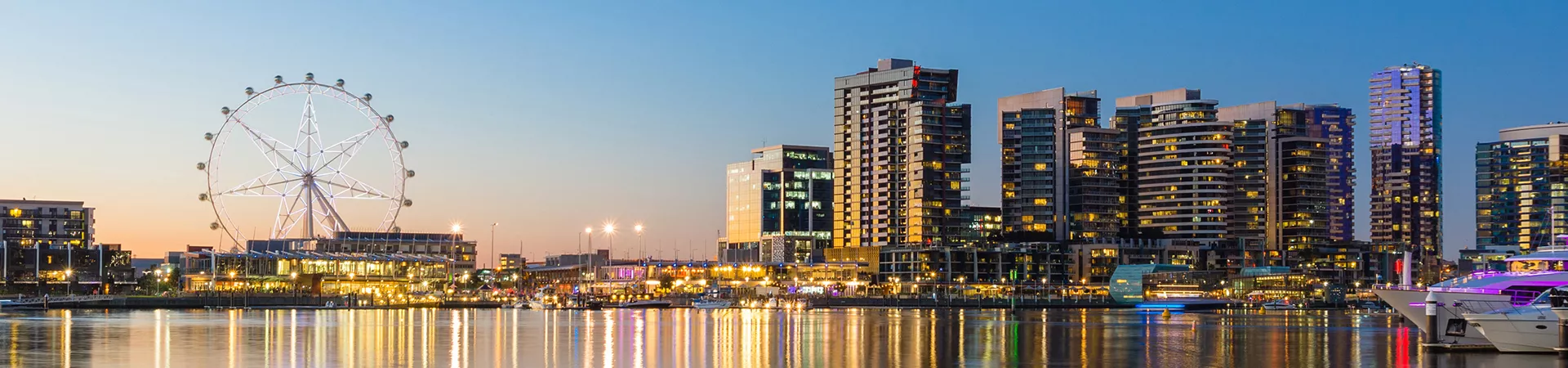 Melbourne City Harbour Skyline Night Banner