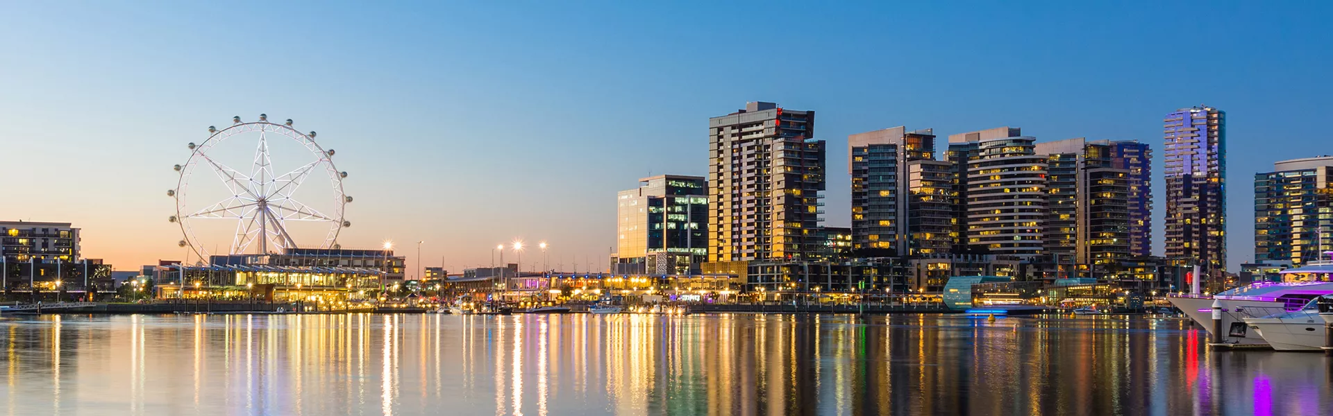 Melbourne City Harbour Skyline Night Banner