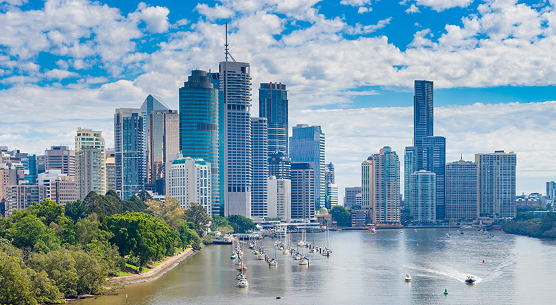 View on Brisbane City with clouds in the background