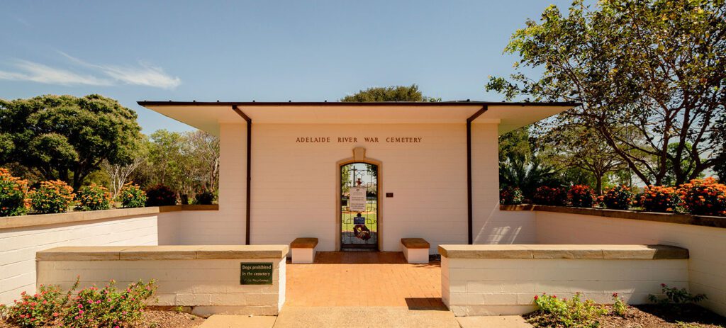 Entrance to Adelaide River War Cemetery, a World War II memorial near Darwin, Northern Territory.