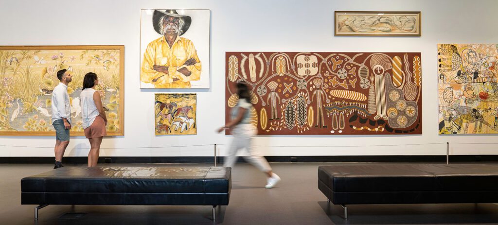 People viewing artwork at the Museum and Art Gallery of the Northern Territory (MAGNT) in Darwin.