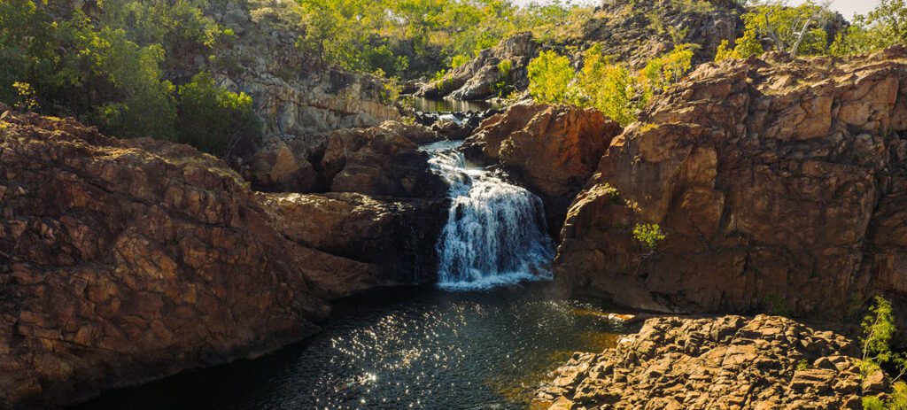 Leliyn (Edith Falls) cascading into a natural pool within Nitmiluk National Park
