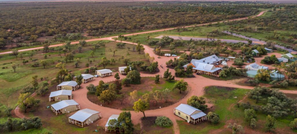 Aerial overlooking Mungo Lodge inside Mungo National Park