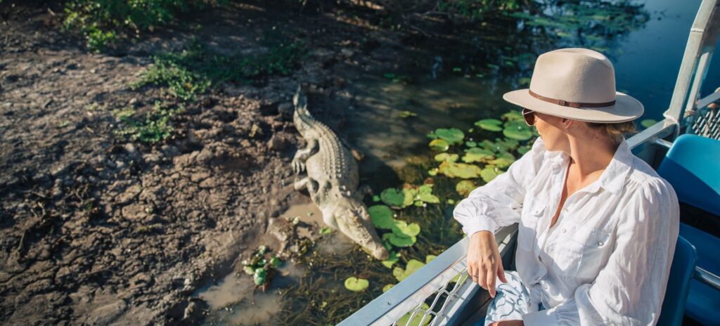 Saltwater crocodile spotted on Yellow Water Billabong in Kakadu National Park